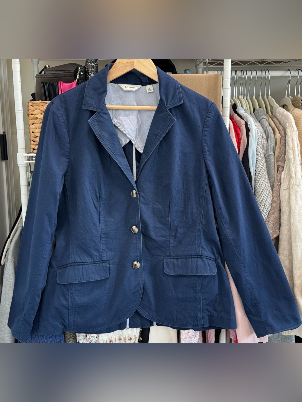 L.L. Bean Women’s Navy Blue Blazer Jacket, Classic Piece Chis Old Money sz Large